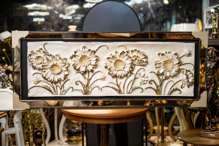 تابلو آینه ای طرح گل رزین رنگ برنز