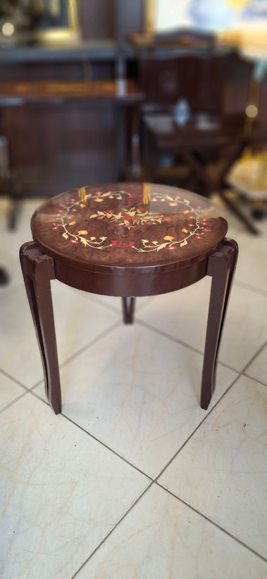 میز عسلی سه تکه چوبی پولیشی قهوه ای گلدار